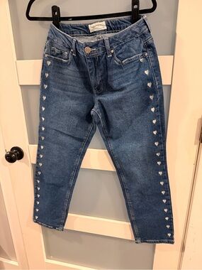 Blue Cropped Jeans with Heart Side Trim